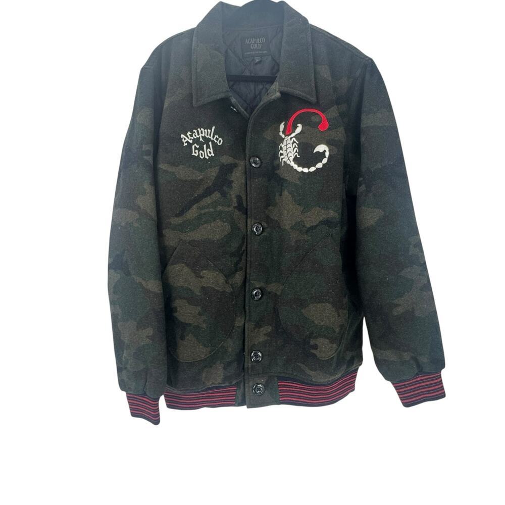 Acapulco Gold Men's Camouflage Wool Bomber Jacket Long Sleeve Green Size XL NWOT